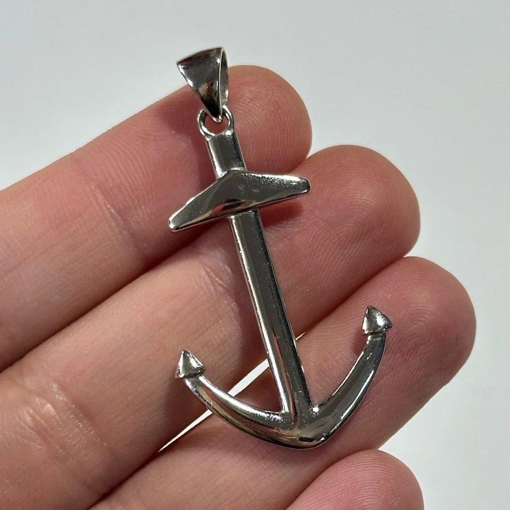 925 Sterling Silver 2” Anchor Pendant Nautical Cape Cod East Coast Cruise Wear